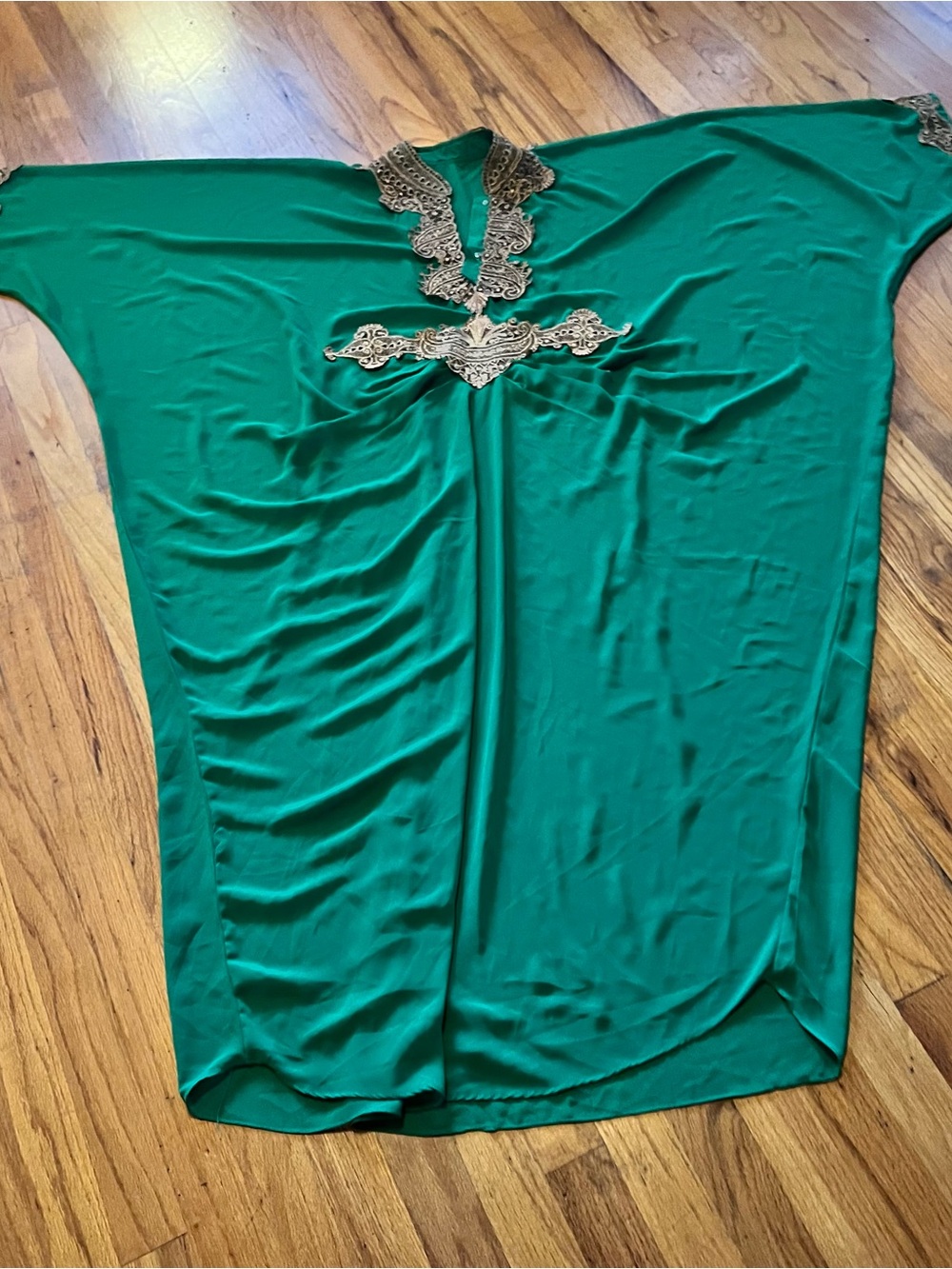 Embellished Green Kaftan with Gold Trim